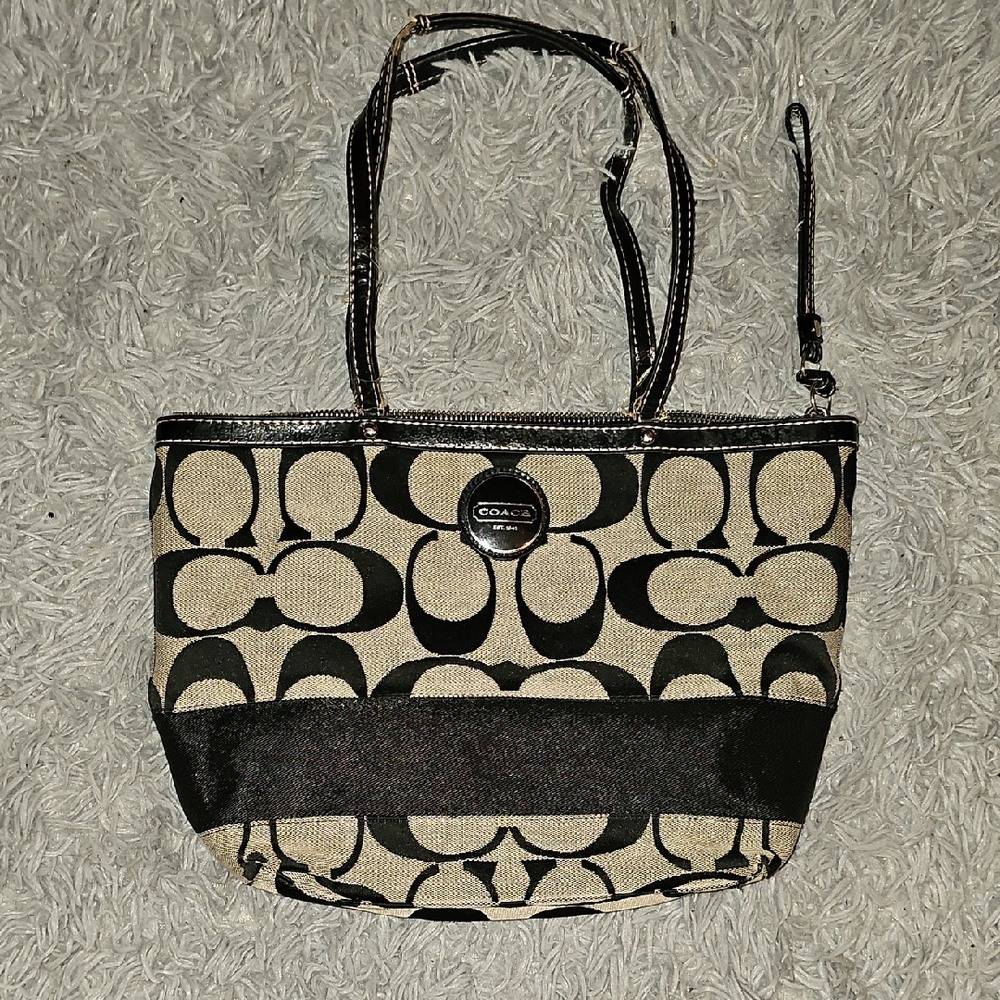 Coach Black and Tan Patterned Tote